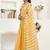 Yellow, white printed linen pre draped  saree with blouse