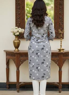 Grey Printed Cotton Kurti 4