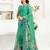 Green printed linen pre draped  saree with blouse
