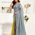 Grey printed linen pre draped  saree with blouse