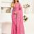 Pink printed linen pre draped  saree with blouse