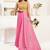 Pink printed linen pre draped  saree with blouse