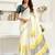 White printed linen pre draped  saree with blouse