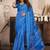 Blue printed linen pre draped  saree with blouse