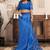 Blue printed linen pre draped  saree with blouse
