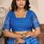 Blue printed linen pre draped  saree with blouse
