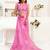 Pink printed linen pre draped  saree with blouse