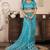 Aqua blue printed linen pre draped  saree with blouse