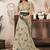 Beige printed linen pre draped  saree with blouse