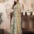 Beige printed linen pre draped  saree with blouse
