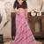 Coral pink printed linen pre draped  saree with blouse