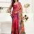 Dark pink printed linen pre draped  saree with blouse