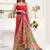 Dark pink printed linen pre draped  saree with blouse