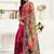 Dark pink printed linen pre draped  saree with blouse