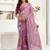 Dusty pink printed linen pre draped  saree with blouse