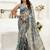 Grey printed linen pre draped  saree with blouse