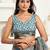 Grey printed linen pre draped  saree with blouse