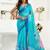 Light blue printed linen pre draped  saree with blouse