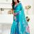 Light blue printed linen pre draped  saree with blouse