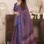 Navy blue printed linen pre draped  saree with blouse