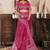 Pink printed linen pre draped  saree with blouse