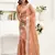 Rust brown printed linen pre draped  saree with blouse