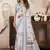 White printed linen pre draped  saree with blouse