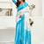 White, blue printed linen pre draped  saree with blouse