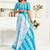 White, blue printed linen pre draped  saree with blouse