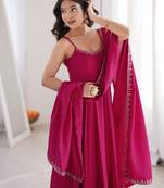 Graceful sleeveless anarkali suit with intricate hem embroidery