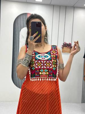 Orange georgette bandhej full-stitch kedya top 3