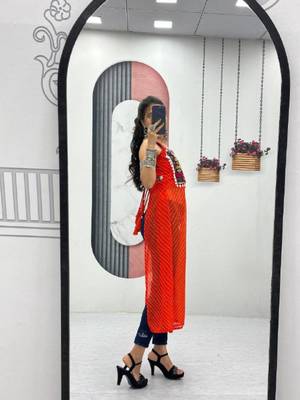 Orange georgette bandhej full-stitch kedya top 4