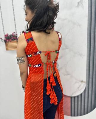 Orange georgette bandhej full-stitch kedya top 5