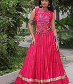 NAVRATRI WAER PINK COLOR ROMAN WITH GOTTA PATTI LACE LEHENGA TOP FULL STITCHED.