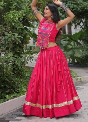 NAVRATRI WAER PINK ROMAN WITH GOTTA PATTI LACE LEHENGA TOP FULL STITCHED 3