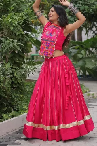 NAVRATRI WAER PINK ROMAN WITH GOTTA PATTI LACE LEHENGA TOP FULL STITCHED.