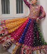 NAVRATRI WEAR MULTI COLOR GEORGETTE PRINT GAMTHI EMBELLISHED WORK LEHENGA TOP FULL-STITCHED.