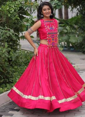 NAVRATRI WAER PINK ROMAN WITH GOTTA PATTI LACE LEHENGA TOP FULL STITCHED 4