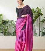 Purple color ready to wear semi modal saree with unstitched designer blouse