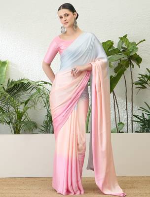 Pink color ready to wear semi modal saree with unstitched designer blouse 1