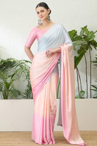 Pink color ready to wear semi modal saree with unstitched designer blouse