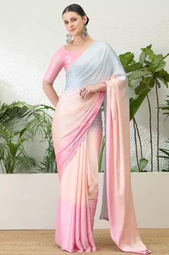Pink color ready to wear semi modal saree with unstitched designer blouse