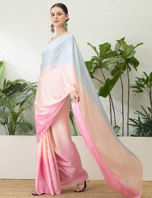 Pink color ready to wear semi modal saree with unstitched designer blouse 2