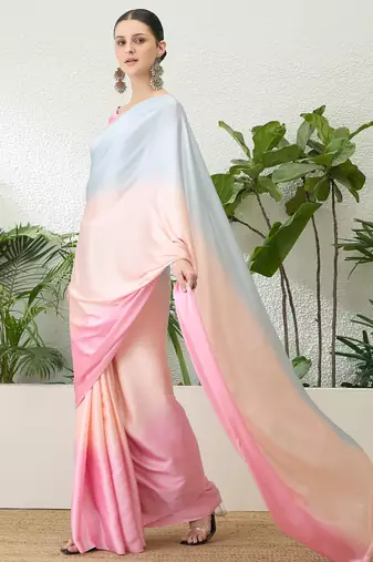 Pink color ready to wear semi modal saree with unstitched designer blouse