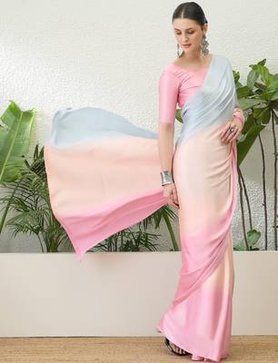 Pink color ready to wear semi modal saree with unstitched designer blouse 3