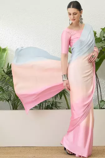 Pink color ready to wear semi modal saree with unstitched designer blouse