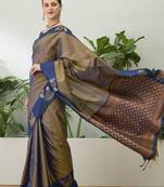 Blue color readymade handloom silk saree with unstitched designer blouse