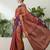 Wine color readymade handloom silk  saree with unstitched designer blouse