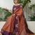 Wine color readymade handloom silk  saree with unstitched designer blouse