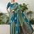 Teal color readymade handloom silk  saree with unstitched designer blouse